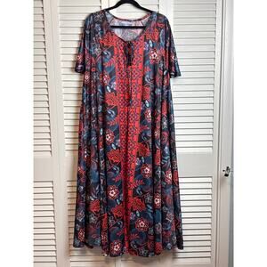 Only Necessities Black Red Floral A-Line Maxi Dress Women's Size 14/16 M